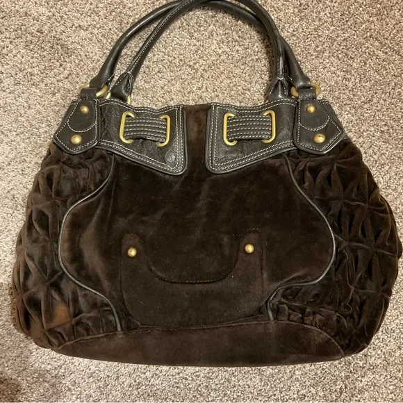Juicy Couture Velour Satchel Shoulder Bag, brown & black, Y2K, EUC Vintage - Picture 6 of 7
